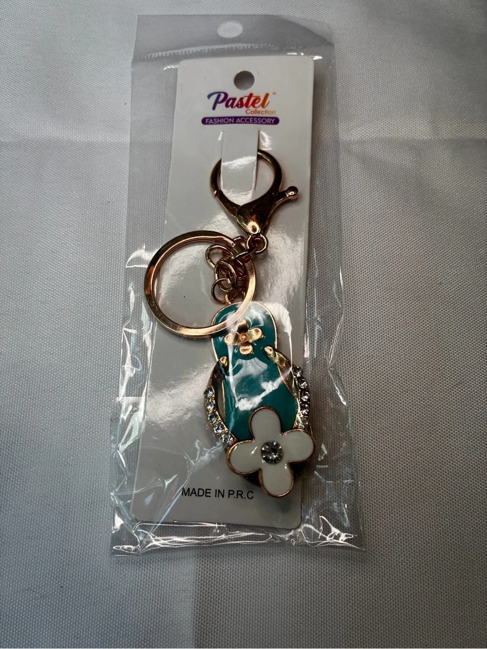 Pastel Collection Teal Flip Flop Rhinestone Flower Keychain Bag Charm NWT